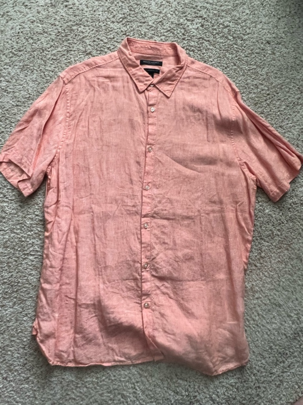 Banana Republic Orange/White striped Linen Short-Sleeve Button-Down Shirt